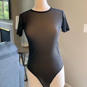Sheer Short Sleeve Black Bodysuit